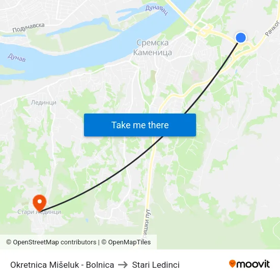 Okretnica Mišeluk - Bolnica to Stari Ledinci map