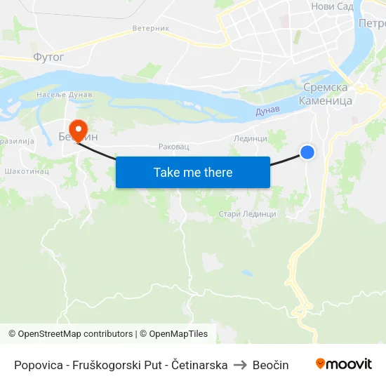 Popovica - Fruškogorski Put - Četinarska to Beočin map