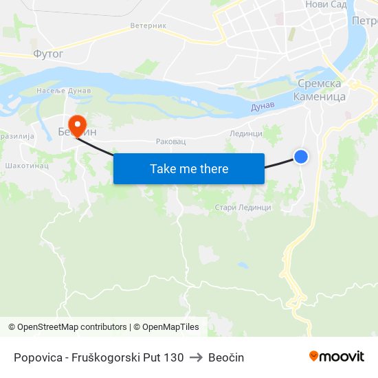 Popovica - Fruškogorski Put 130 to Beočin map