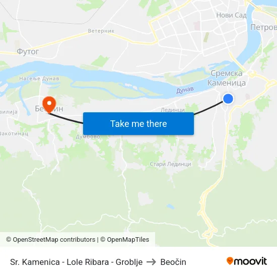 Sr. Kamenica - Lole Ribara - Groblje to Beočin map