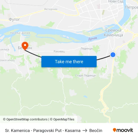 Sr. Kamenica - Paragovski Put - Kasarna to Beočin map