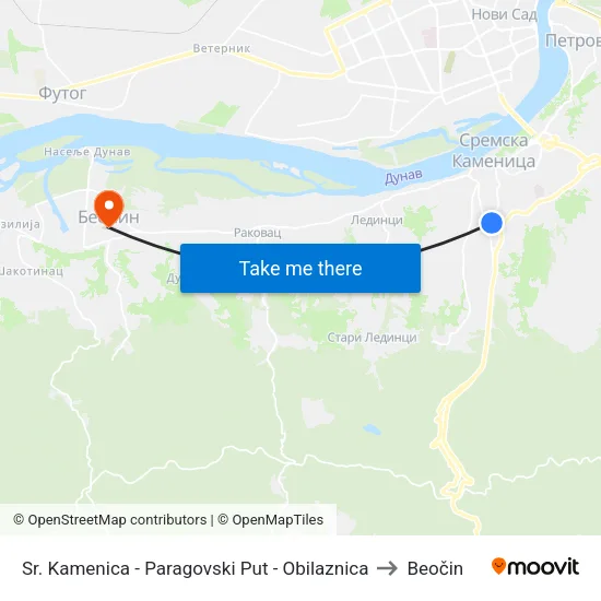 Sr. Kamenica - Paragovski Put - Obilaznica to Beočin map