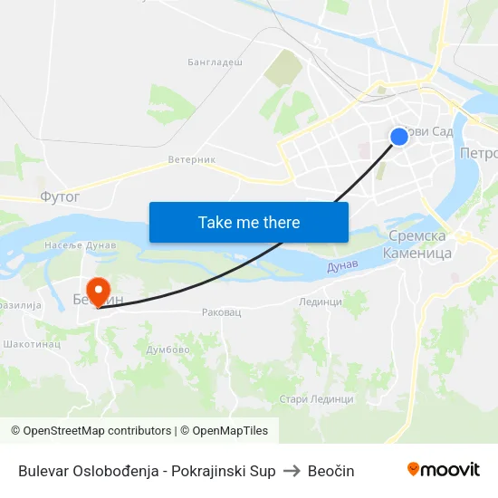 Bulevar Oslobođenja - Pokrajinski Sup to Beočin map