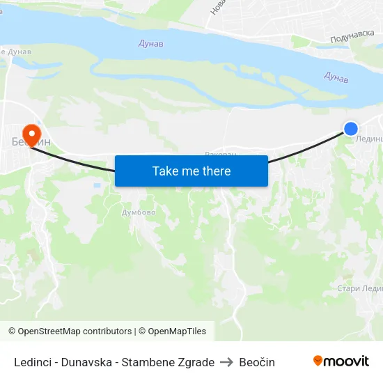 Ledinci - Dunavska - Stambene Zgrade to Beočin map