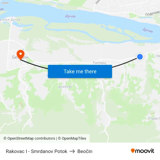 Rakovac I - Smrdanov Potok to Beočin map