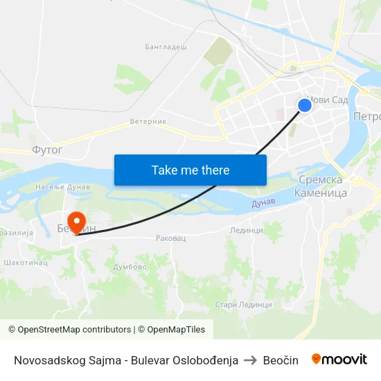 Novosadskog Sajma - Bulevar Oslobođenja to Beočin map