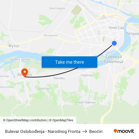 Bulevar Oslobođenja - Narodnog Fronta to Beočin map