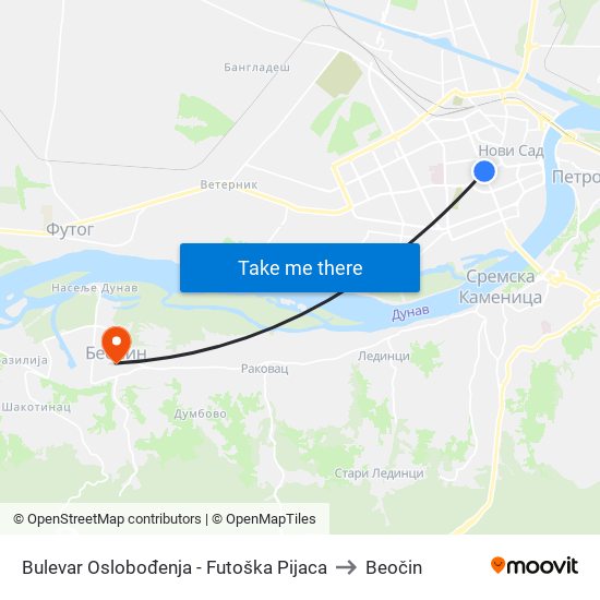 Bulevar Oslobođenja - Futoška Pijaca to Beočin map