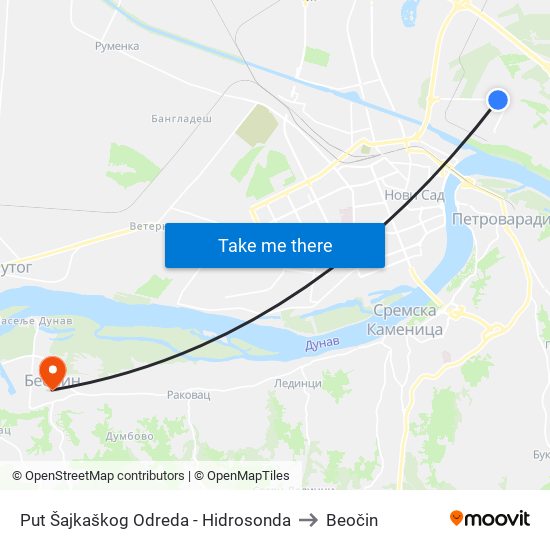 Put Šajkaškog Odreda - Hidrosonda to Beočin map