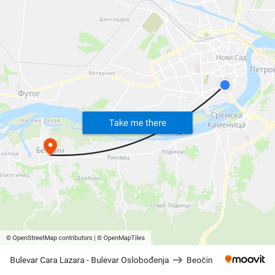 Bulevar Cara Lazara - Bulevar Oslobođenja to Beočin map