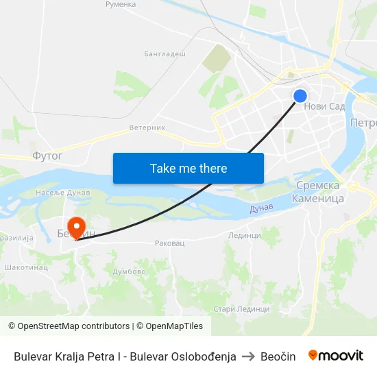 Bulevar Kralja Petra I - Bulevar Oslobođenja to Beočin map