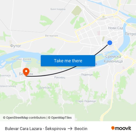 Bulevar Cara Lazara - Šekspirova to Beočin map