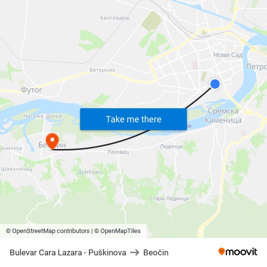 Bulevar Cara Lazara - Puškinova to Beočin map