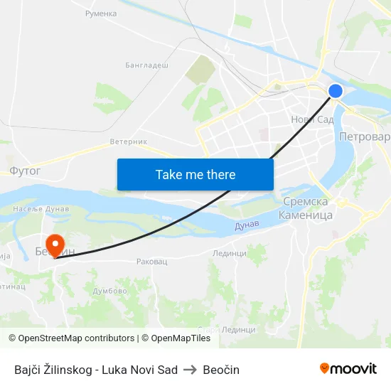 Bajči Žilinskog - Luka Novi Sad to Beočin map