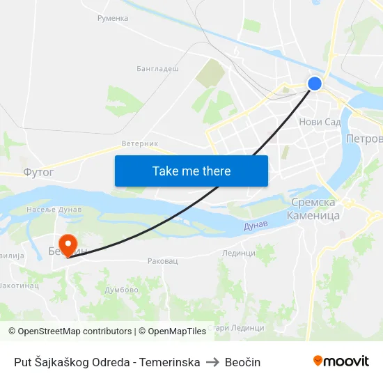 Put Šajkaškog Odreda - Temerinska to Beočin map