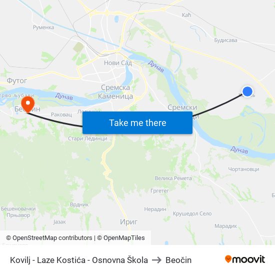 Kovilj - Laze Kostića - Osnovna Škola to Beočin map