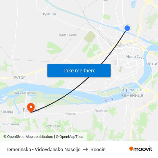 Temerinska - Vidovdansko Naselje to Beočin map