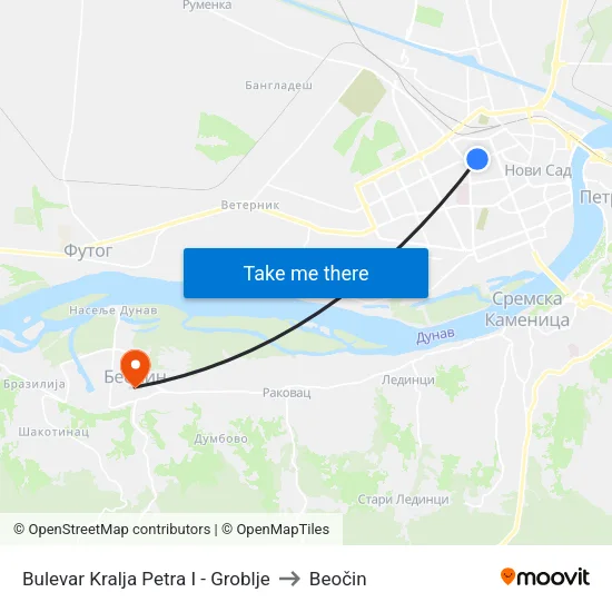 Bulevar Kralja Petra I - Groblje to Beočin map