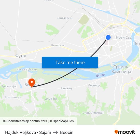 Hajduk Veljkova - Sajam to Beočin map