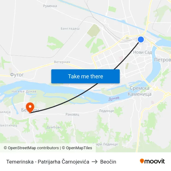 Temerinska - Patrijarha Čarnojevića to Beočin map