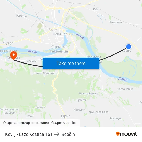 Kovilj - Laze Kostića 161 to Beočin map