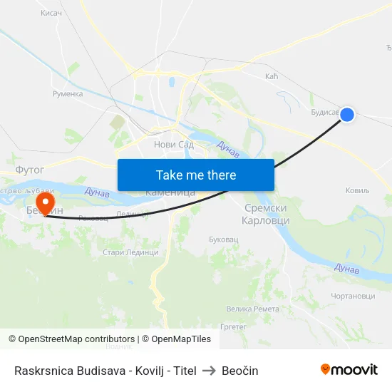 Raskrsnica Budisava - Kovilj - Titel to Beočin map