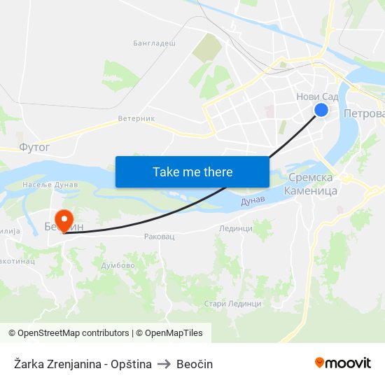 Žarka Zrenjanina - Opština to Beočin map