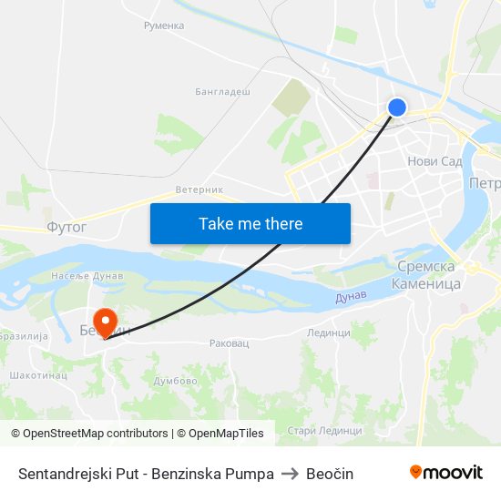 Sentandrejski Put - Benzinska Pumpa to Beočin map