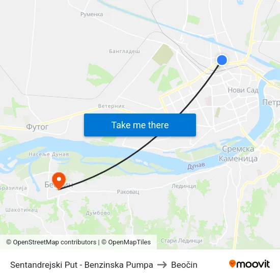 Sentandrejski Put - Benzinska Pumpa to Beočin map