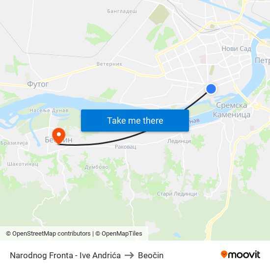 Narodnog Fronta - Ive Andrića to Beočin map