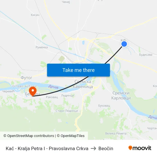 Kać - Kralja Petra I - Pravoslavna Crkva to Beočin map