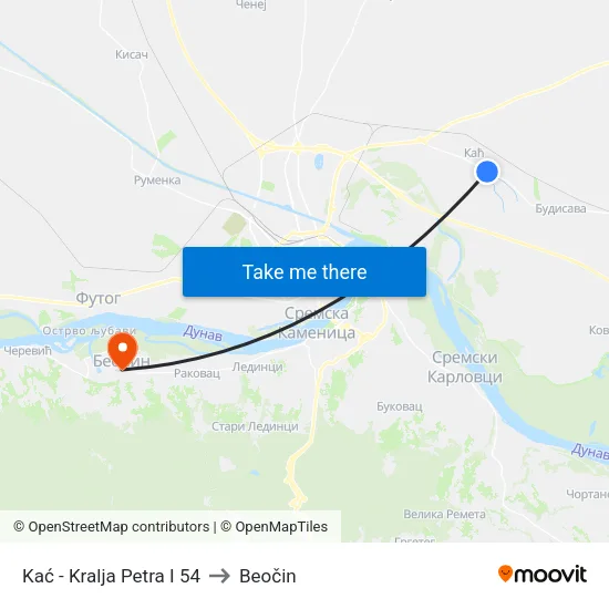 Kać - Kralja Petra I 54 to Beočin map