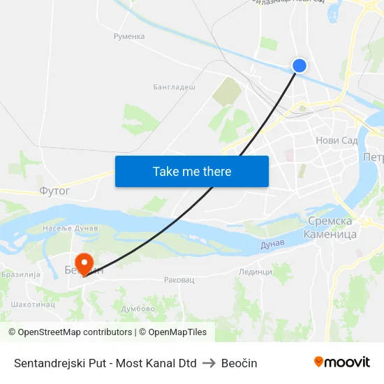 Sentandrejski Put - Most Kanal Dtd to Beočin map