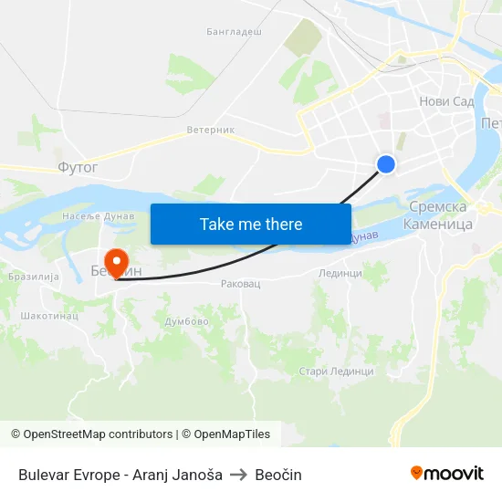 Bulevar Evrope - Aranj Janoša to Beočin map