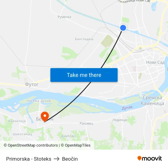 Primorska - Stoteks to Beočin map