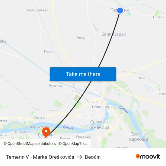 Temerin V - Marka Oreškovića to Beočin map