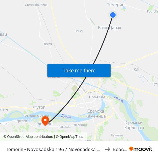 Temerin - Novosadska 196 / Novosadska 267 to Beočin map