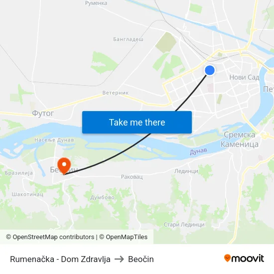 Rumenačka - Dom Zdravlja to Beočin map