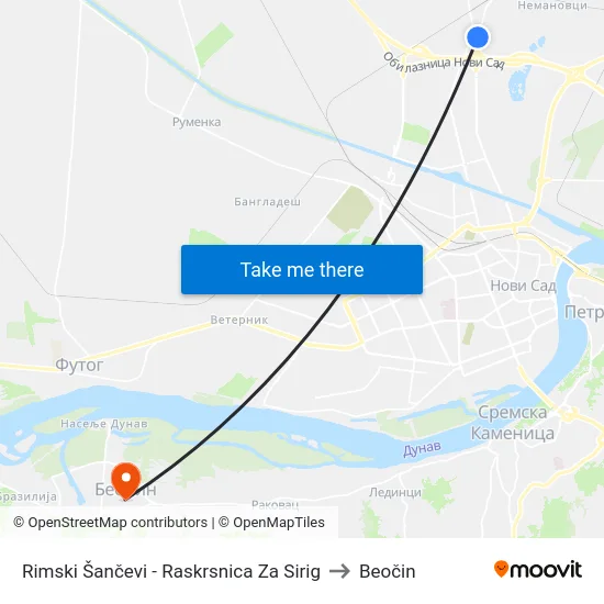 Rimski Šančevi - Raskrsnica Za Sirig to Beočin map