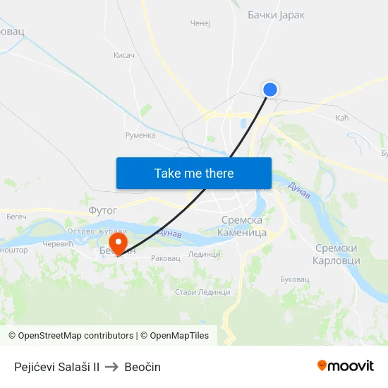 Pejićevi Salaši II to Beočin map