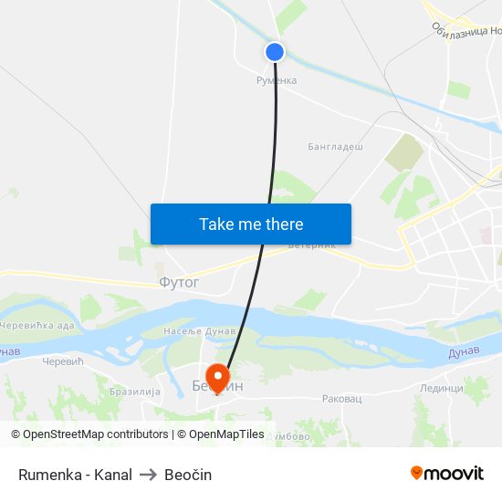 Rumenka - Kanal to Beočin map