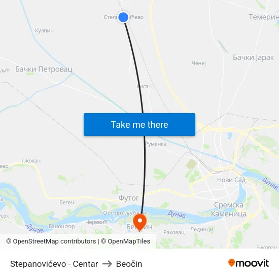 Stepanovićevo - Centar to Beočin map