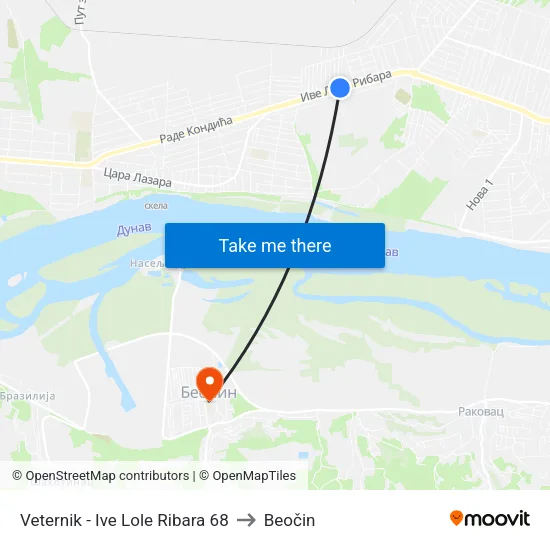 Veternik - Ive Lole Ribara 68 to Beočin map