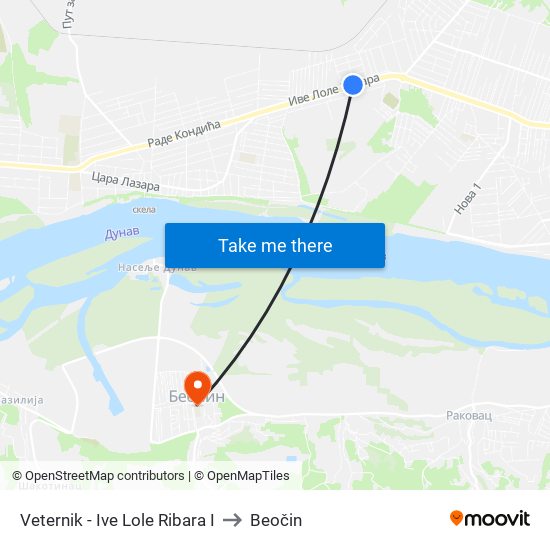 Veternik - Ive Lole Ribara I to Beočin map