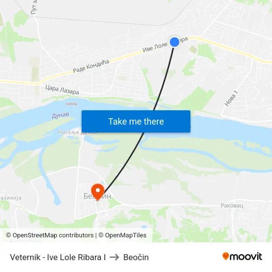 Veternik - Ive Lole Ribara I to Beočin map