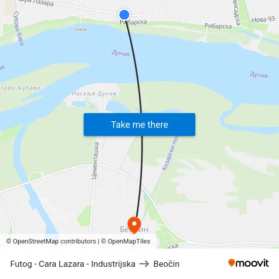 Futog - Cara Lazara - Industrijska to Beočin map