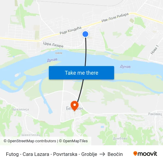 Futog - Cara Lazara - Povrtarska - Groblje to Beočin map