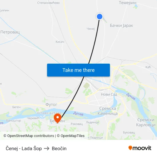 Čenej - Lada Šop to Beočin map