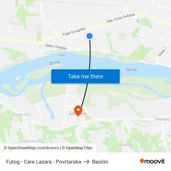 Futog - Cara Lazara - Povrtarska to Beočin map