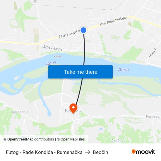 Futog - Rade Kondića - Rumenačka to Beočin map